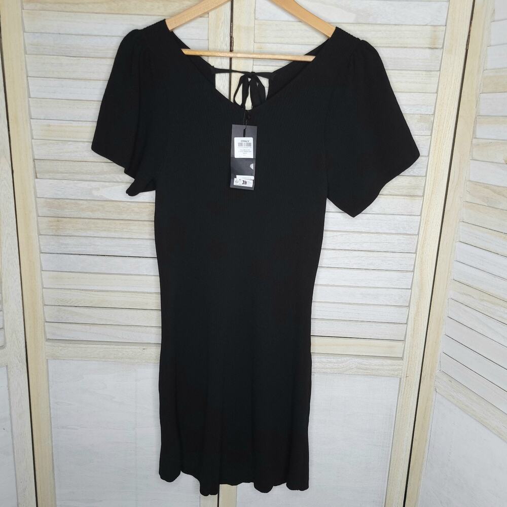 NWT Womens Dress Small Black Ribbed Stretchy Short Sleeve New